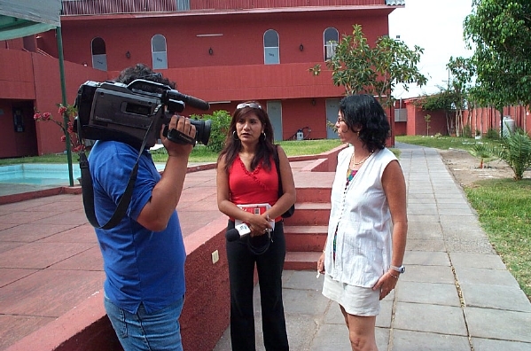 Bibi Vila giving interview to regional news